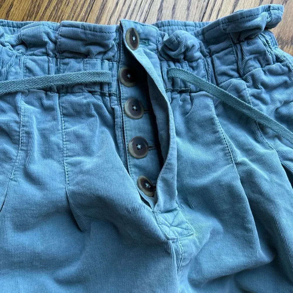 Free People Light Blue Corduroy Paperbag Waist Pleated Trouser Pants XS - Picture 7 of 14